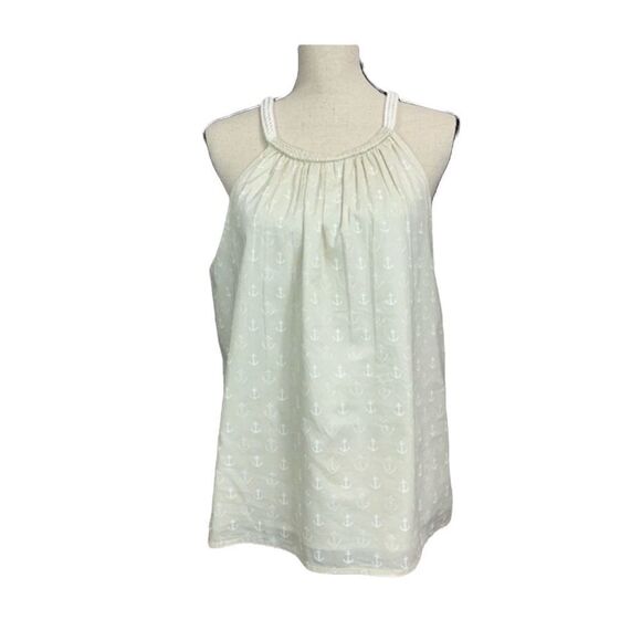 J. CREW Sleeveless Halter Tank Top Blouse Anchor Print Tan White - Picture 14 of 14